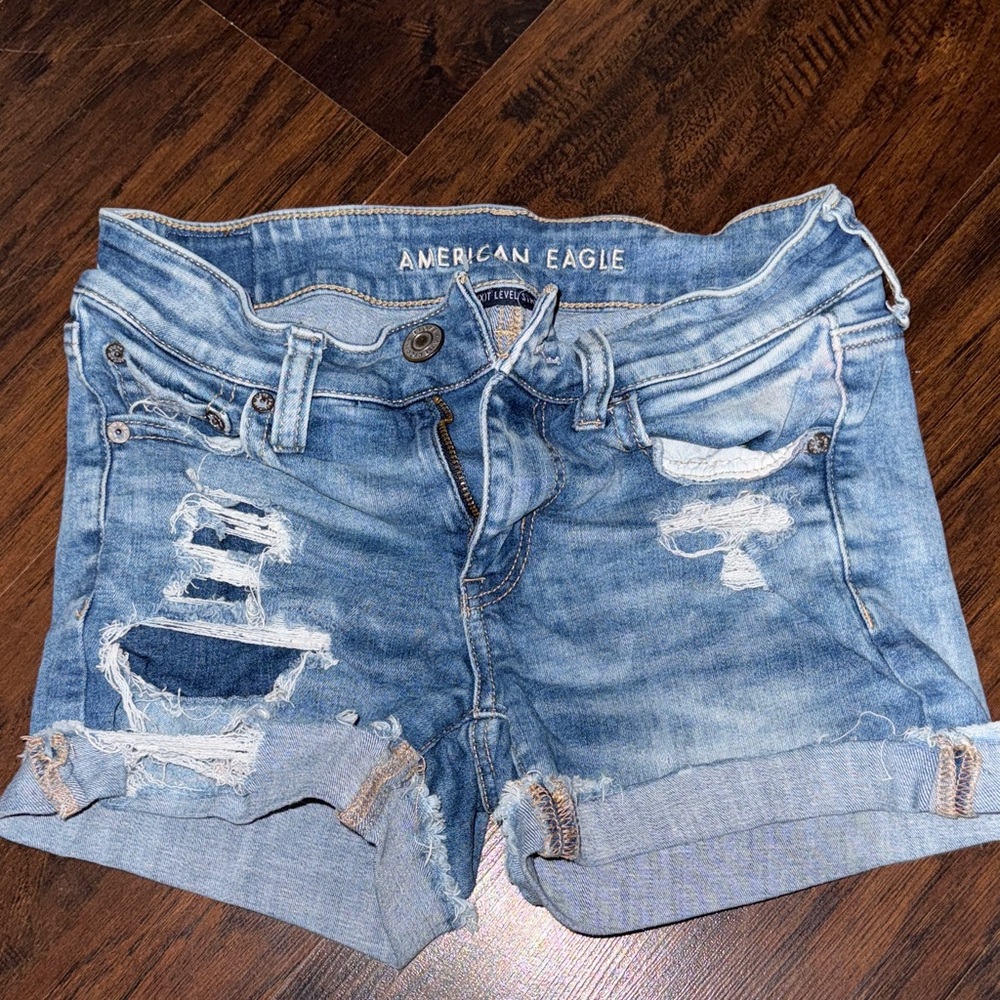 American Eagle Outfitters Distressed Light Blue Jean Shorts